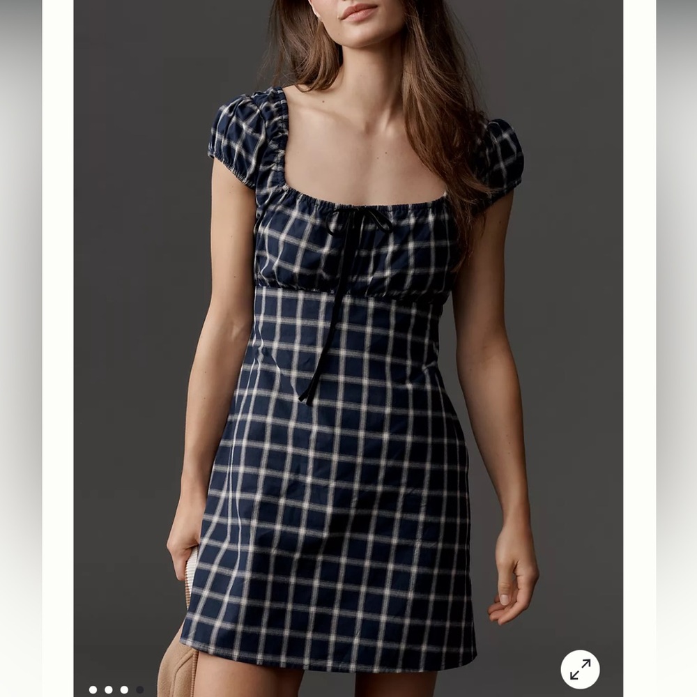 SoldLISA SAYS GAH Anthropology SUZY PUFF-SLEEVE MINI DRESS midnight plaid